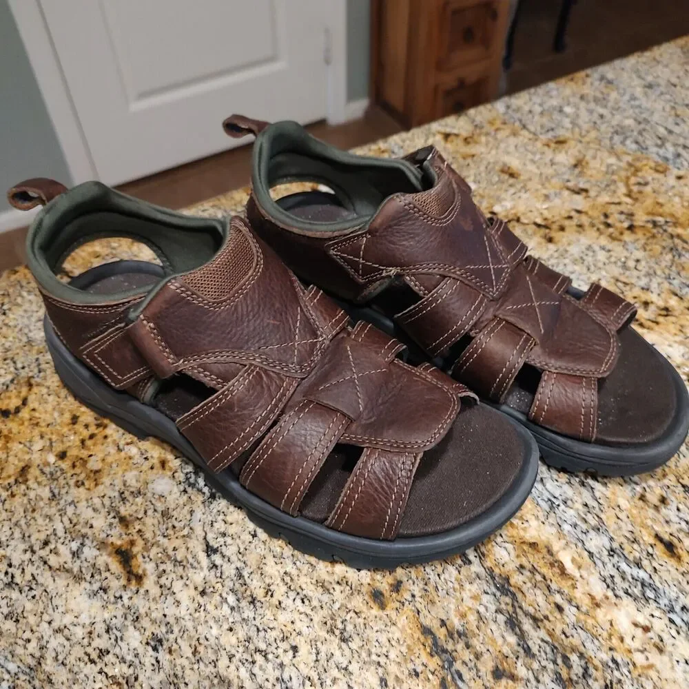 Rockport Rocklake Fisherman Sandals Brown Leather CI6849 Men's Size 8W EUC - Picture 2 of 12